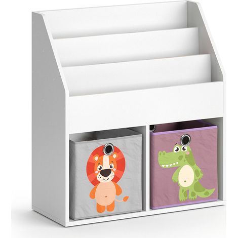 Libreria bambini Luigi, Bianco, 72 x 79 cm con 2 scatole pieghevoli opt.3, Vicco
