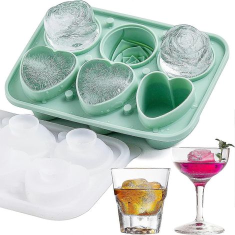Eiswürfelform „3 Rosen, 3 Herzen“ – Silikon-Eiswürfelform, mittelgroß, transparent (1/4)