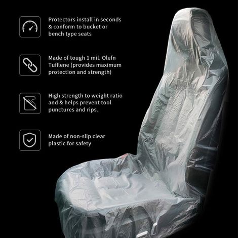 100 Housses de siège, Plastique transparent, 140x80cm, Protection siège voiture, Usage unique, Atelier et exposition