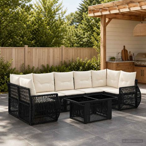 vidaXL Set Divano da Giardino 8 pz Nero e Bianco Crema polyrattan (1/5)