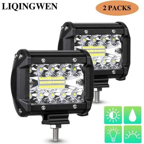 12V 60W Phare de Travail, Longue Portee LED, Phare LED Moto, Phare de Travail Voiture, Bar LED Voiture, Feux de Travail (1/4)