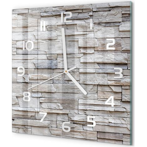 Horloge Murale Carrée en Verre Sans Cadre Silencieuse Design Moderne Salon Mur de pierre 30x30 cm (1/5)