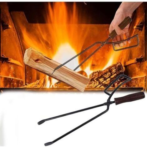Pinze per legna da ardere, 40 cm, resistenti, accessori per camino, posate per camino, anti-bruciatura, lunghe pinze per legna da ardere per falò e caminetti.