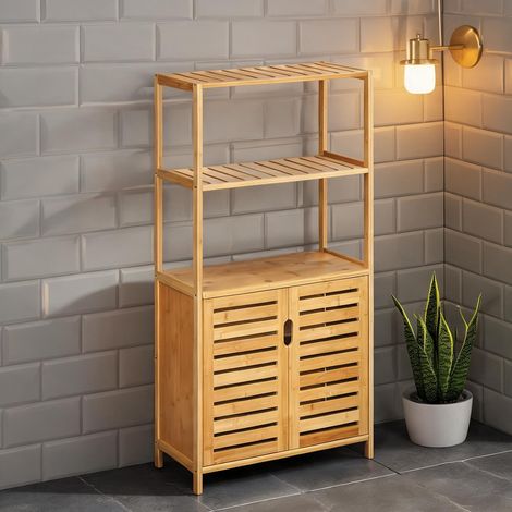 Colonne de salle de bain en bambou avec rangement naturel (1/5)