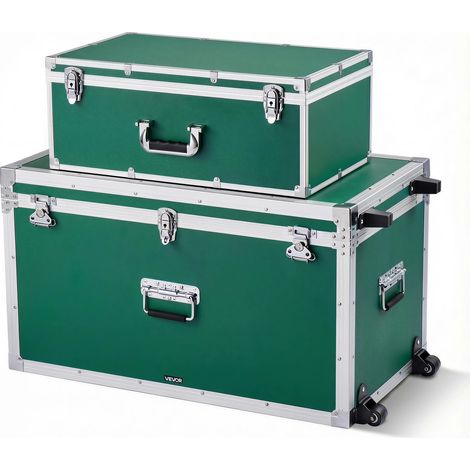 Caisses de Transport Lot de 2, Coffre de Rangement à Roulettes avec 3 Poignées Métalliques, Valises pour Voyage, Stockage, Décoration de Maison, Cadenas à Combinaison, Cadre en Métal, Vertes (1/5)