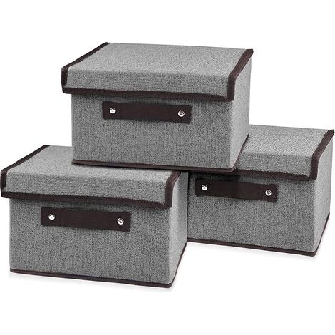 3 Pièces Boîte de Rangement, Caisses de rangement 25cm19cm16cm, pliable avec couvercle, panier de rangement, coffre à jouets, pour ranger vêtements, livres, jouets, chaussettes(gris) (1/4)
