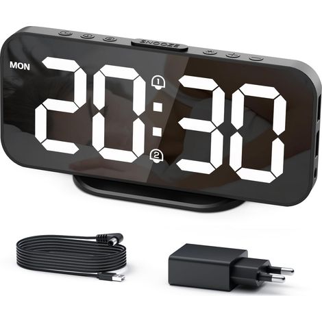 Digitaler Wecker mit LED-Anzeige, Morgenwecker mit Schlummerfunktion, Spiegelwecker für den Nachttisch, Schlafzimmerdekoration, USB-betriebener Digitalwecker (1/5)