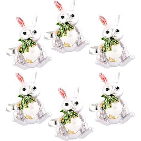 6 Pièces Ronds De Serviette Lapin Rond De Serviette Le Thème De Pâques Serviettes en Tissu De Pâques Ronds De Serviette Oreille De Lapin Décor De Lapin Perle Métal Anneau en Tissu