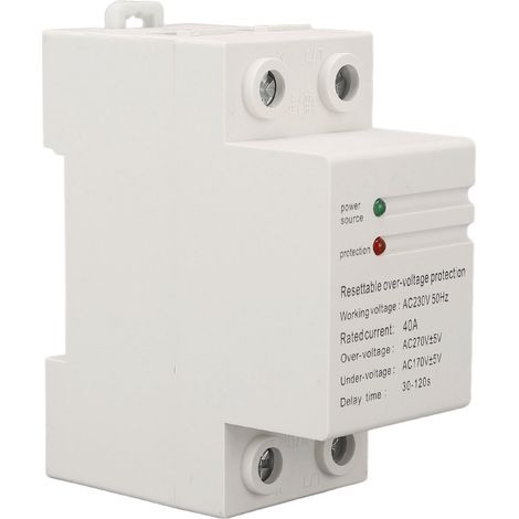 CHLTDQ Protecteur intelligent monophasé auto-réarmement sur/sous-tension, interrupteur à temporisation de limitation de courant, 40A AC230V 50Hz, montage sur rail DIN, entrée haute, sortie basse. (1/5)