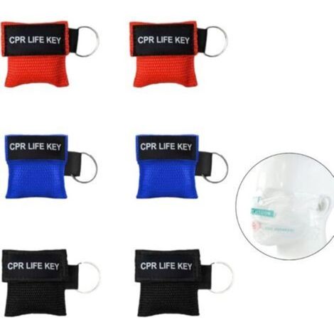 Lot de 6 masques respiratoires de premiers secours - Avec porte-clés - Protection du visage CPR - Masque de poche - Avec clapet anti-retour et tissu respiratoire (rouge, bleu, noir) (1/4)
