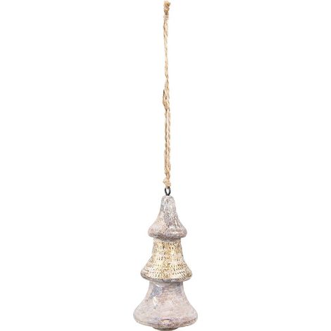 Suspension de Noël en Forme de Sapin en Bois Doré et Marron Décoration Rustique 6 x 13 cm - PANGIVO