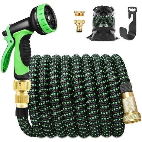 Tuyau Arrosage Extensible 30m 100ft Tuyau D’arrosage Retractable avec Support et Pistolet Arrosage 9 Fonctions Raccords en Laiton (1/5)