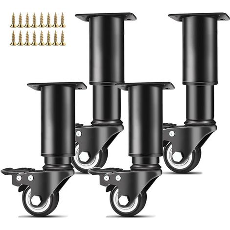 Möbelfüße, höhenverstellbare Möbelfüße mit Schwenkrollen, höhenverstellbar, mit Bremsen, für Sofa, Bett, Kleiderschrank, Tisch, Möbel (14-16 cm) (1/5)