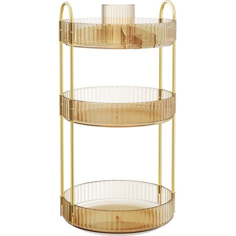 Organisateur maquillage rotatif rangement maquillage 3 niveaux séparable rangement de bijoux pour toilette chambre à coucher salle de bain (1/4)