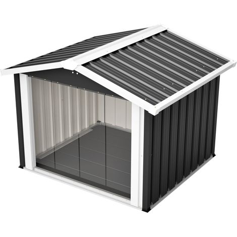 Caseta exterior para perros de metal 102,4 x 91 x 84,7 cm impermeable gris MODENUIT (1/5)