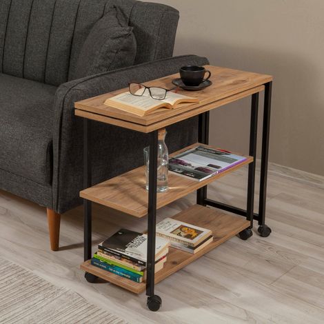 Mesa de Centro Lagaros, Ruedas en Patas, 2 Compartimentos, Forma Rectangular, 70x76x63h cm Roble Marrón (1/5)