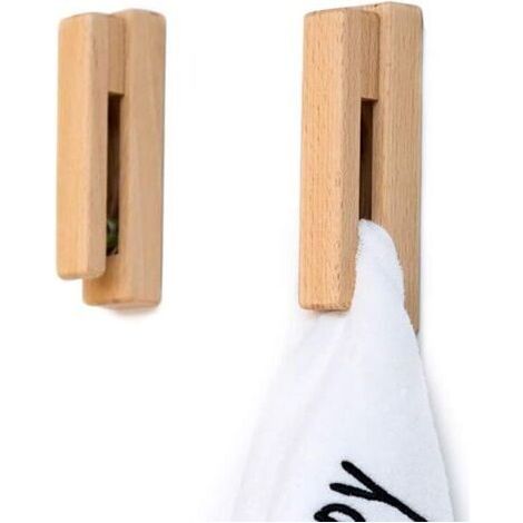 Porte-serviettes en bois moderne - Lot de 2 crochets porte-serviettes auto-adhésifs Porte-serviettes mural en bois Décoration d'intérieur (couleur 1) (1/5)