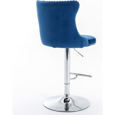 Tabourets de bar pivotants en velours, hauteur d’assise réglable de 25-33 Inch, base chromée, avec dossier, confortables et capitonnés pour la maison, le pub et l’îlot de cuisine, lot de 2, DE1712BL, (1/5)