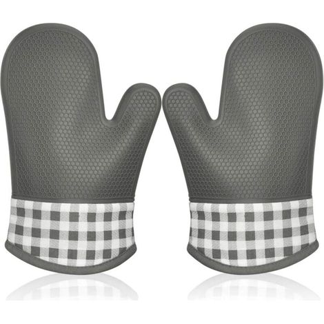 Gant de Cuisine Silicone Anti Chaleur, Gant Four Manique Four Oven Mitts Oven Gloves Gant Manique Gants Isolants Cuisine Épais Mitaine Four pour Barbecue Cuisson Gants Professionnel 1 Paire (Gris) (1/4)