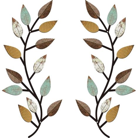 Lot de 2 décorations murales en métal en forme de feuille d'olivier, pour salon et couloir (1/5)