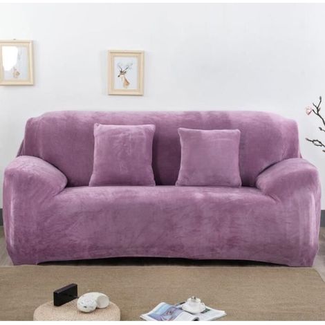 Housse de Canapé Velours 2 Places 145-185cm Élastique Spandex Revêtement de Canapé Épais Violet