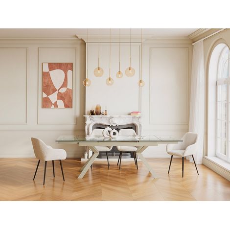 Tavola da pranzo allungabile da 6 a 8 persone in vetro temperato e metallo beige - Trasparente - VELIKA (1/4)