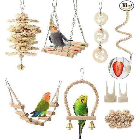 balançoires à suspendre pour cage à oiseaux, perchoir, échelle à mâcher, hamac pour perruches, calopsittes, inséparables, conures, aras, pinsons et autres petits animaux de compagnie (1/5)