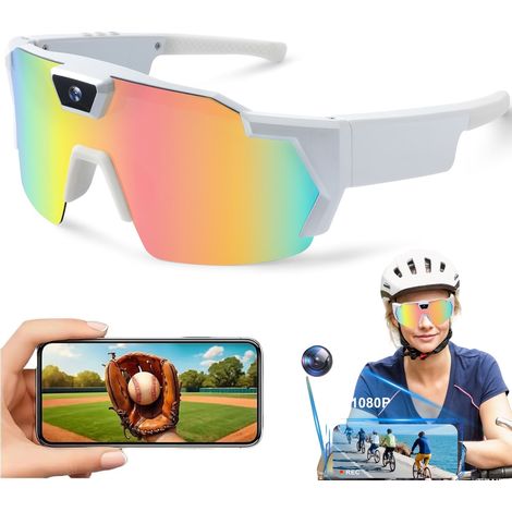 Intelligente Kamerabrille, Outdoor-Sportbrille, HD-Videoaufzeichnung, Fahrradbrille, Tragbares Audio und drahtlose Kamera, Unisex, Weiß (1/5)