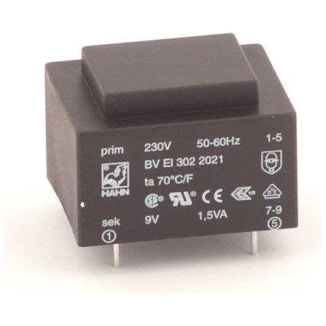 Netztransformator gekapselt 1,5VA Ausgang 9Vac Eingang 230Vac BVEI3022021