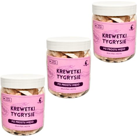 3 sachets de crevettes tigrées lyophilisées de 50 g pour chiens et chats  Vitamines B3 et B12  Friandise saine