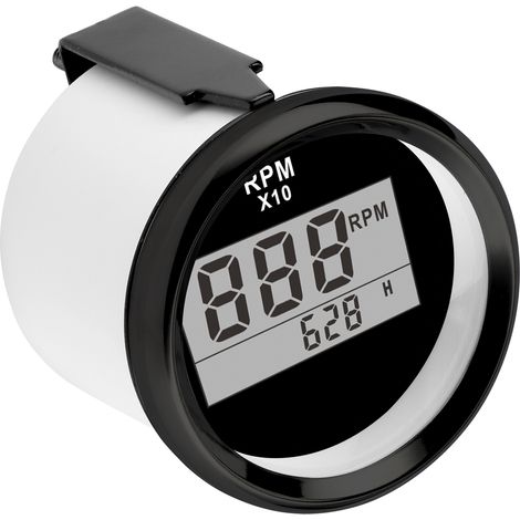 Drehzahlmesser 0–9990 U/min, IP67 wasserdicht, rote Hintergrundbeleuchtung, 52 mm/2 Zoll LCD-Display, 9–32 V, schwarzes Zifferblatt, schwarze Abdeckung (1/5)