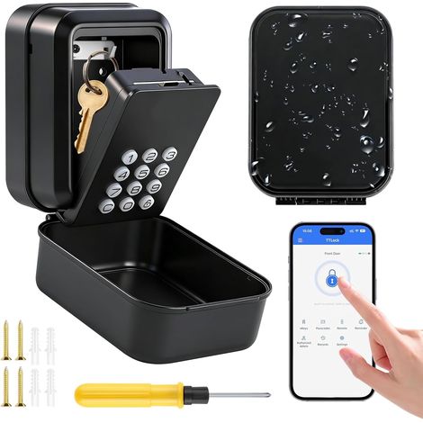 Boite a Clefs Securisee Exterieur,Grand Boitier a Cle Murale Étanch Boite à Clé Sécurisée avec Code, Anti-Vol boite à Clé Murale Connectée Bluetooth pour Airbnb, Maison, Usine, Garage (1/5)