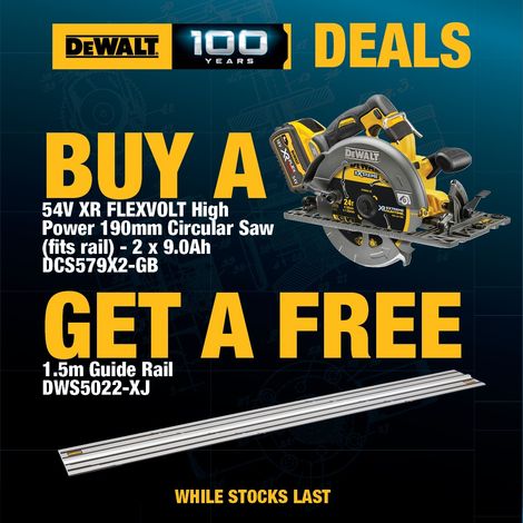 DeWalt DCS579X2 54v XR Flexvolt Circular Saw 190mm + 1.5M Guide Rail + 2 x 9ah (1/5)