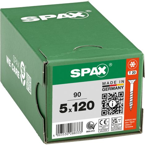 SPAX Vis universelle, 5 x 120 mm, 90 pcs, Filetage partiel, Tête fraisée, T-STAR plus T20, 4CUT, WIROX - 8000000288333