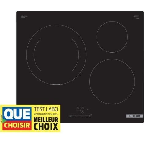 Bosch – Table induction 60cm – 3 foyers – Dimensions L592xP522 mm – Idéale pour espaces restreints – Technologie induction rapide
