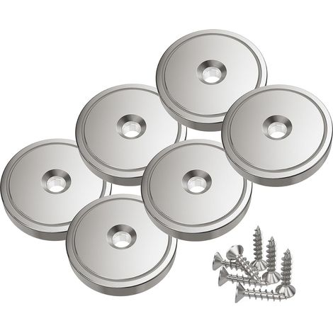 Lot de 6 aimants ronds avec boîtier 40 kg, 32 x 8 mm, aimants pot avec vis, force de traction élevée, pour fixation, atelier, garage et usage domestique ou industriel (1/5)