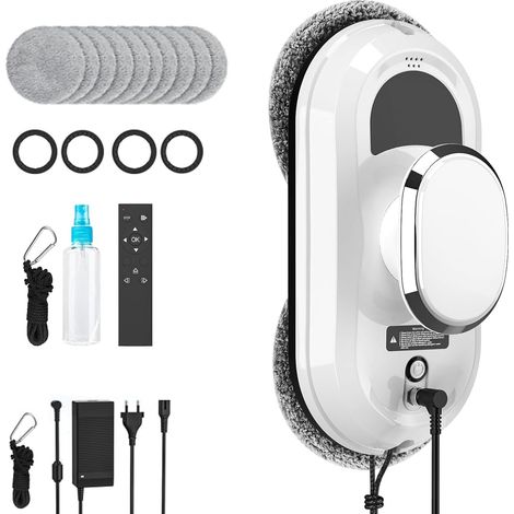 Robot Nettoyeur Vitre, 5600Pa Robot Laveur de Vitre Automatique avec Télécommande, Système de Sécurité, Navigation Intelligente, Laveur de Vitre pour Fenêtres Intérieures et Extérieures (Blanc.) (1/5)