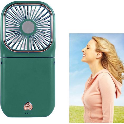 Ventilateur de cou pliable à trois niveaux réglables, rechargeable par USB, mini ventilateur portatif à suspendre autour du cou pour la randonnée et les pique-niques, vert (1/5)
