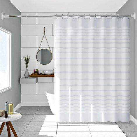 Cortina de ducha, 180 x 200 cm, blanca, impermeable, resistente al moho, de secado rápido, de PEVA transparente, cortina de baño con anillas (1/5)