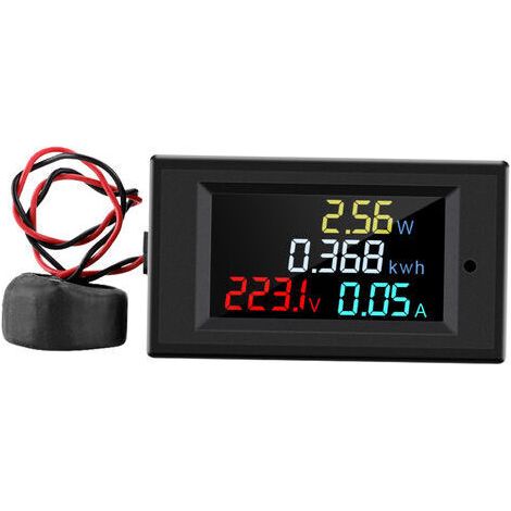 Ampèremètre voltmètre numérique multifonction AC 80-300V Ecran couleur LCD avec transformateur de courant 100A D69-2049 Ampèremètre voltmètre numérique (1/5)