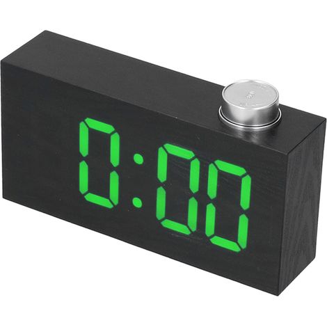 Horloge LED numérique仿bois avec bouton rotatif, réveil écoénergétique, thermomètre intelligent pour bureau étudiant, design moderne, vert, TS-T12 (sans piles). (1/5)