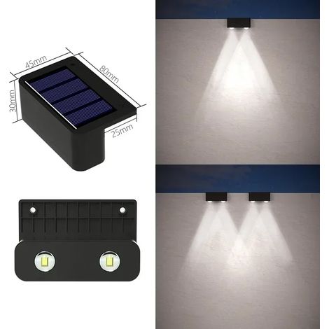 (1 pièce - 2 LED blanches) Applique murale solaire LED étanche IP65 pour escalier, clôture, porche, jardin ou cour. Éclairage extérieur décoratif. (1/5)