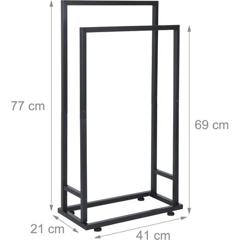 Toallero de pie con diseño moderno para baño 77 x 41 x 21 cm con 2 barras desalineadas de metal mate 130017684 (1/4)