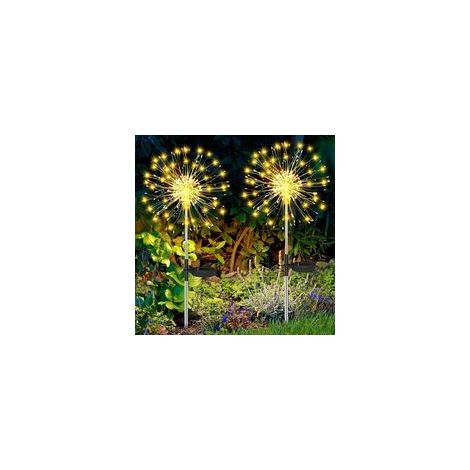 Lanterne Solaire Exterieur, 2 Pièces 120 LED Lampe Solaire Exterieur Decorative, 8 Modes Blanc Chaud Étanche Lampe Solaire de Pissenlit, Feux d'artifice Solaires pour Cour, Pelouse Décoration