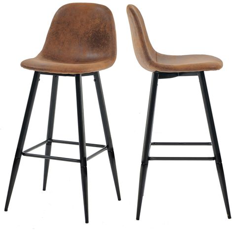 Meuble Cosy Lot de 2 Tabouret de Bar Rétro Vintage avec Dossier et Repose-Pieds, Sièges Rembourrés, Style Industriel, Chaises Hautes en suédine Marron (1/5)
