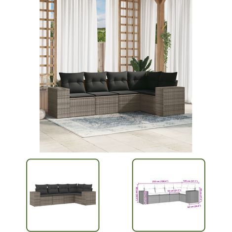The Living Store 5-tlg. Garten-Sofagarnitur mit Kissen Grau Poly Rattan - Gartensofas - Outdoor Möbel - Gartenmöbelset - Rattan Gartenmöbel - Lounge Set (1/3)