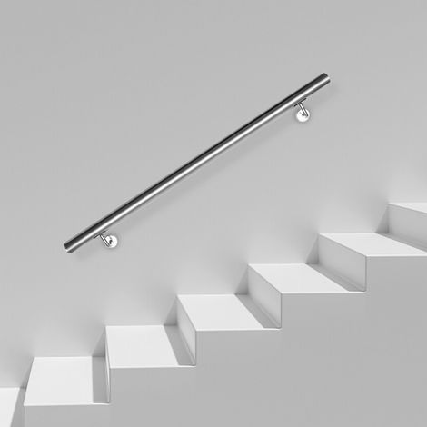 Randaco Pasamanos de acero inoxidable V2A soporte de travesaño pasamanos de pared asa de escalera Ø 42 mmcon 2 soportes, interior y exterior, 200cm
