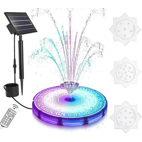 Solar-Springbrunnenleuchte mit Fernbedienung, farbenfrohes LED-Licht, Solar-Vogeltränke für den Außenbereich, geeignet für Aquarien