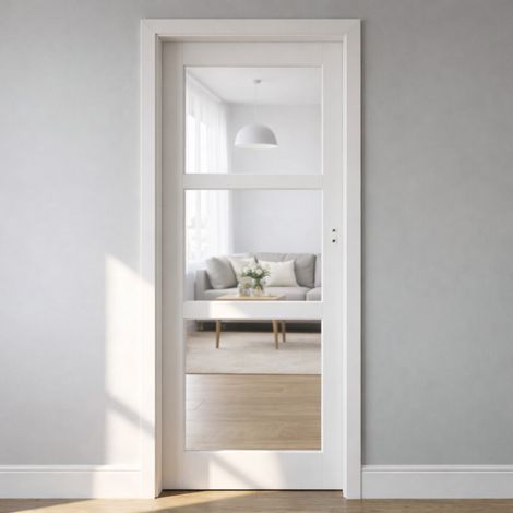 Bloc Porta Kenya Bianco Vetro Trasparente H204 x L73 cm Lato Tavolo P. sinistra GD MENUISERIES