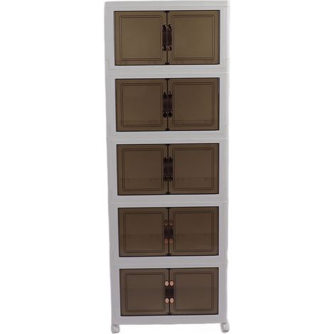 Boîte de rangement pliable empilable à double porte magnétique verrouillable, roulettes, coins arrondis, 5 niveaux pour chambre (1/5)